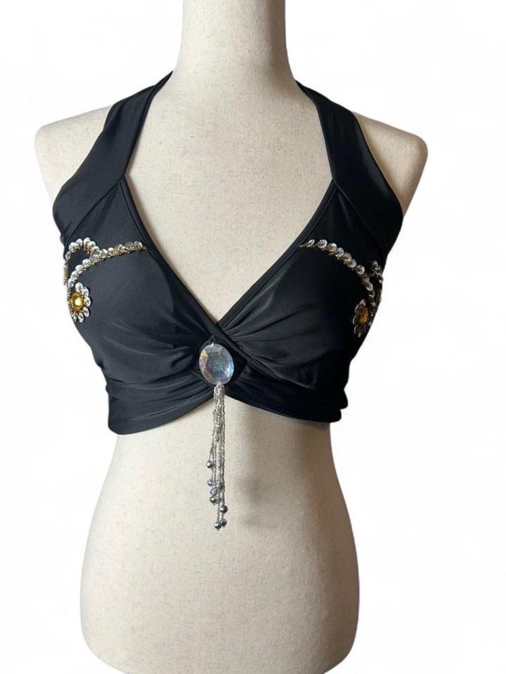 Black Boho Sequin Padded Halter Swim/ Festival Top